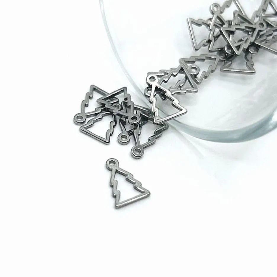 1, 4, 20 or 50 Pieces: Small Stainless Steel Christmas Tree Charms