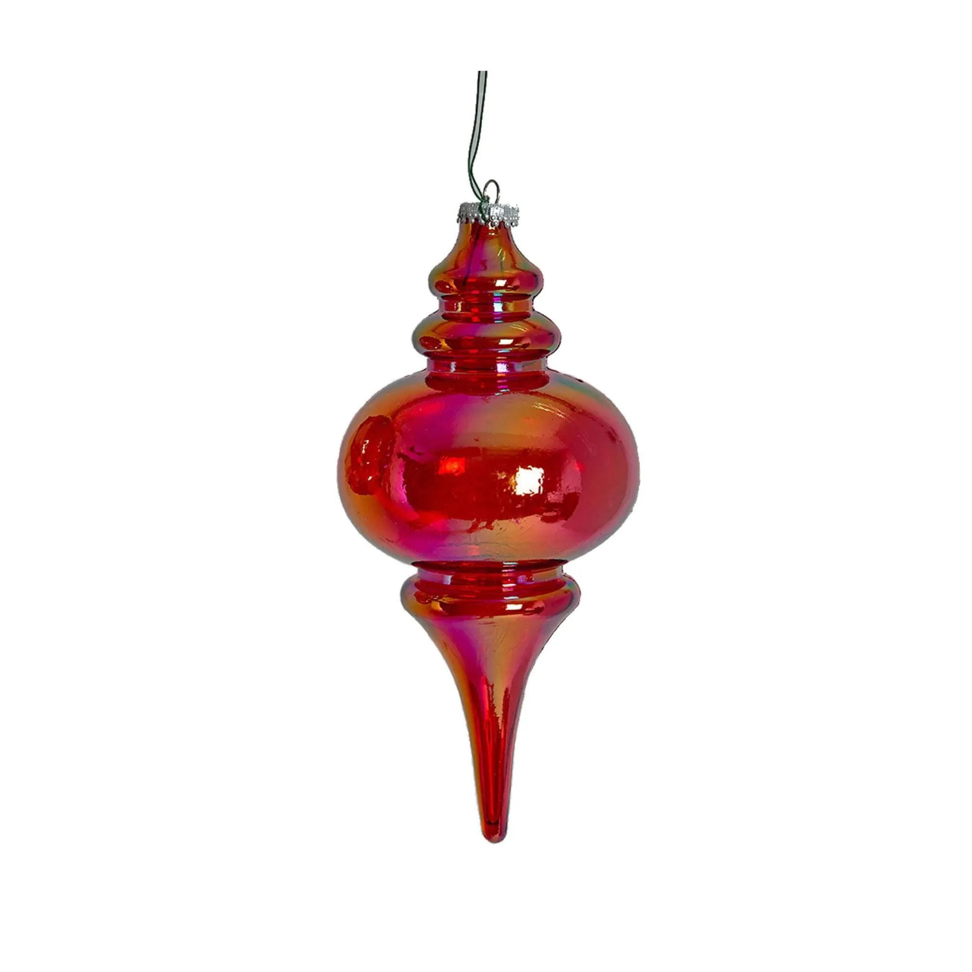 10" Plastic Red Iridescent Finial Ornament, White Ornaments