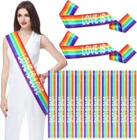 12 Pieces Rainbow Satin Sashes Gay Pride Parade Satin Bride Gay Wedding Sash Bulk DIY Blank Rainbow Flag Colors Sash LGBT Sports Accessories for Parades Decorations Party Favors