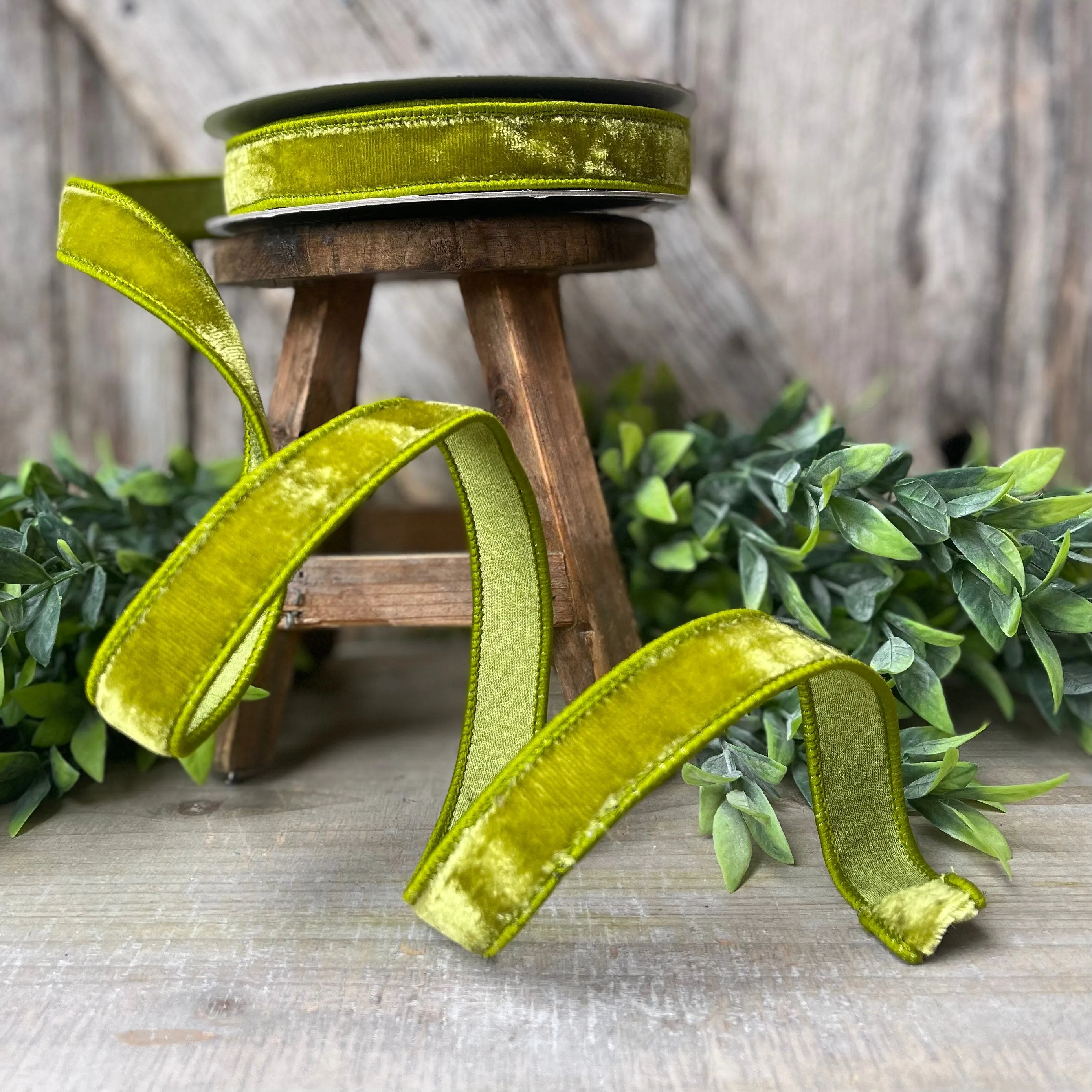 1" Lime Green Velvet Ribbon, Farrisilk Ribbon
