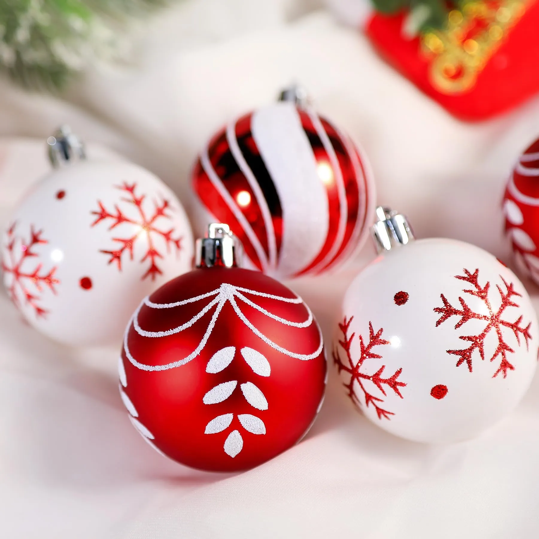 30ct 2.36 Inch (Red & white, 60mm) Christmas Tree Balls Ornaments