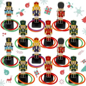 32 Pcs Christmas Nutcrackers Ring Toss Games Christmas Party Carnival Games Wooden Nutcrackers Themed Party Gifts Accessories for Kids Family Indoor Outdoor Decoration