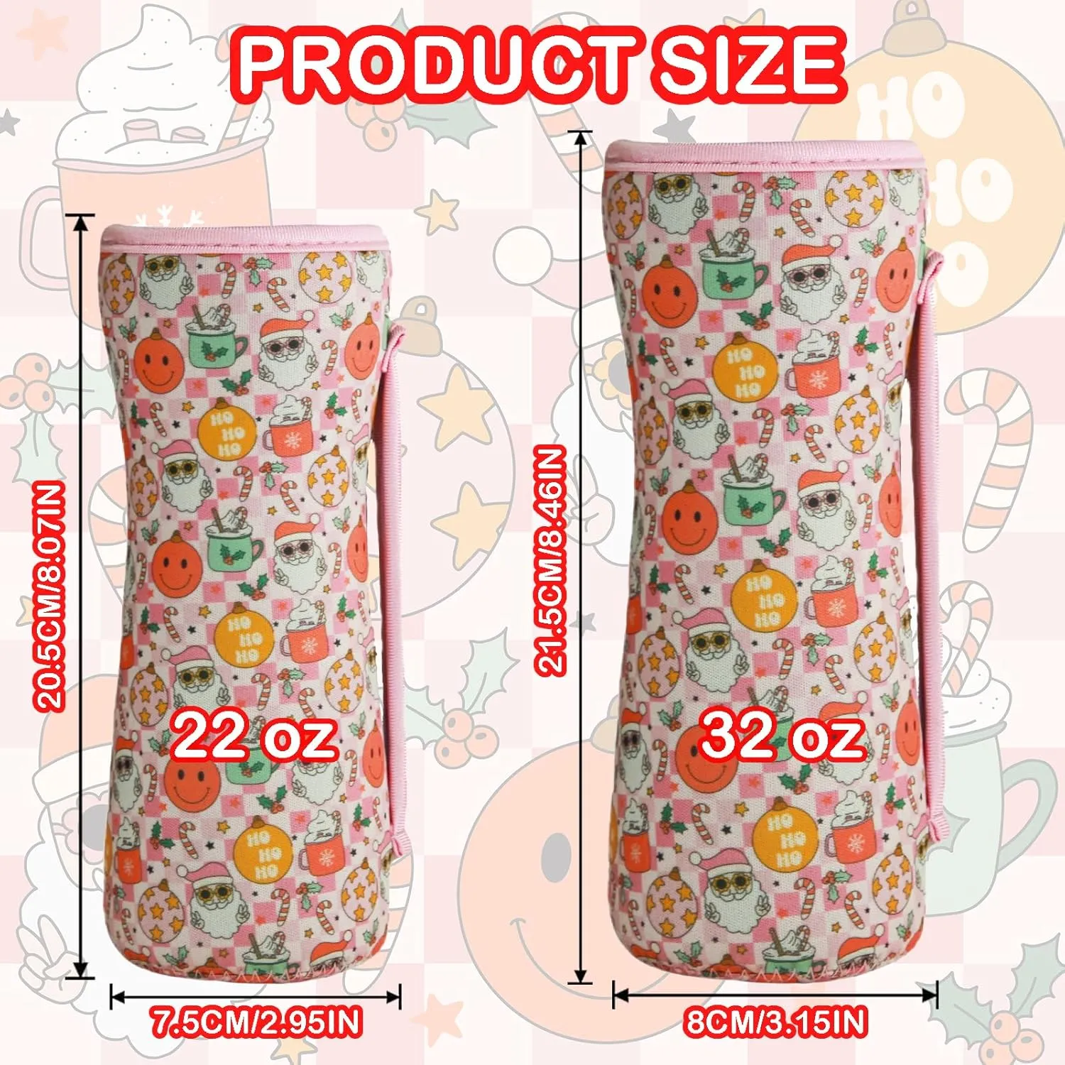 32oz Christmas Sleeve Compatible With Cirkul Water Bottle for Plastic And Stainless Steel Bottles 32oz Neoprene Sweat-Wicking Material Insulated Cover Designed With Handles Christmas
