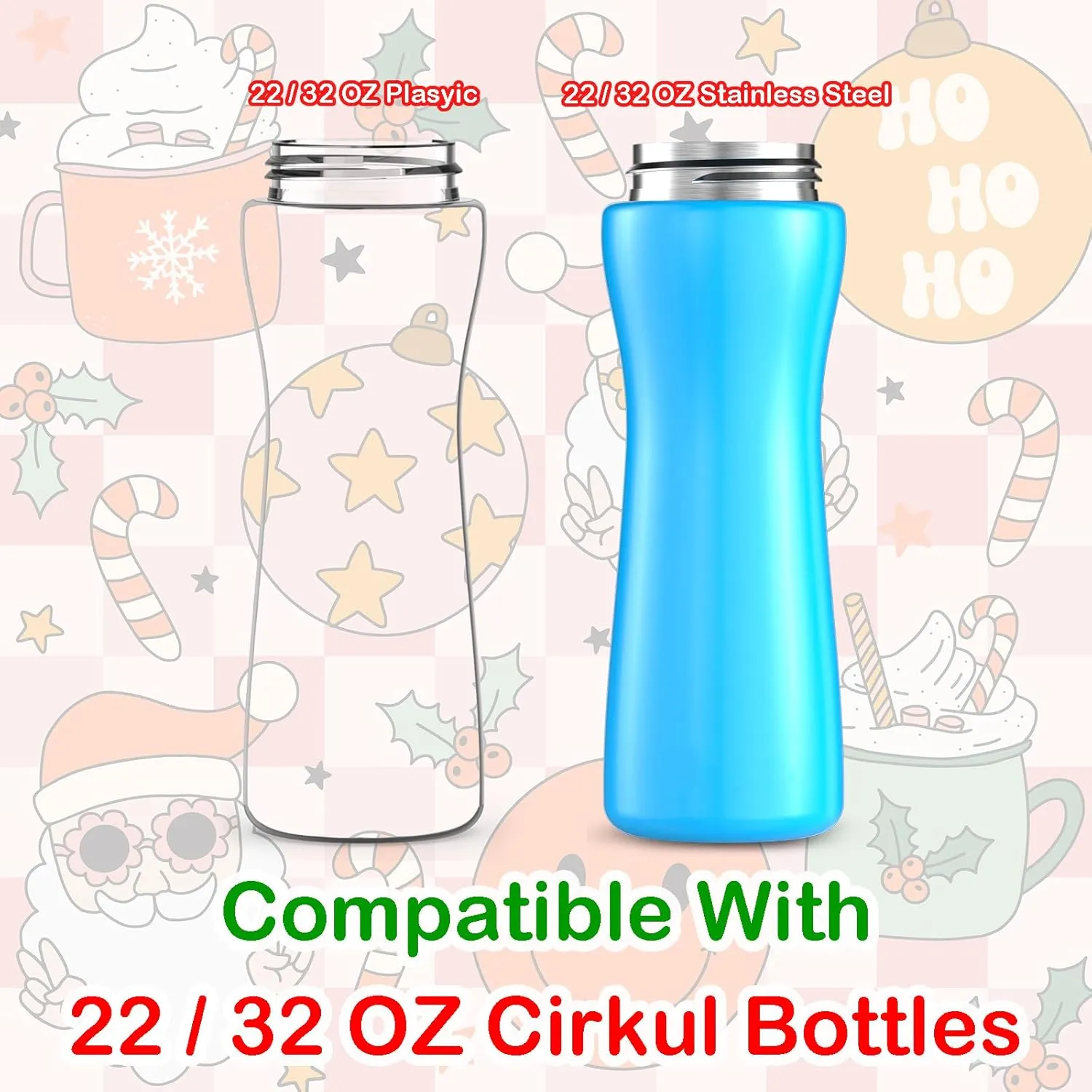 32oz Christmas Sleeve Compatible With Cirkul Water Bottle for Plastic And Stainless Steel Bottles 32oz Neoprene Sweat-Wicking Material Insulated Cover Designed With Handles Christmas