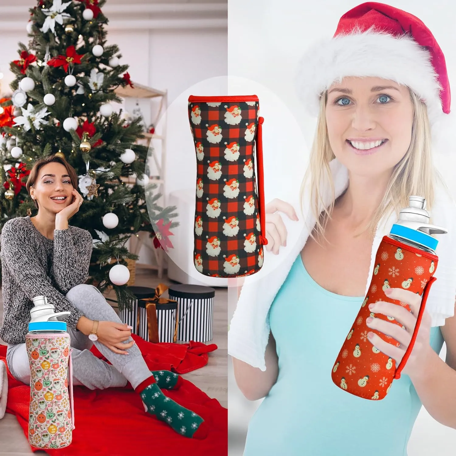 32oz Christmas Sleeve Compatible With Cirkul Water Bottle for Plastic And Stainless Steel Bottles 32oz Neoprene Sweat-Wicking Material Insulated Cover Designed With Handles Christmas