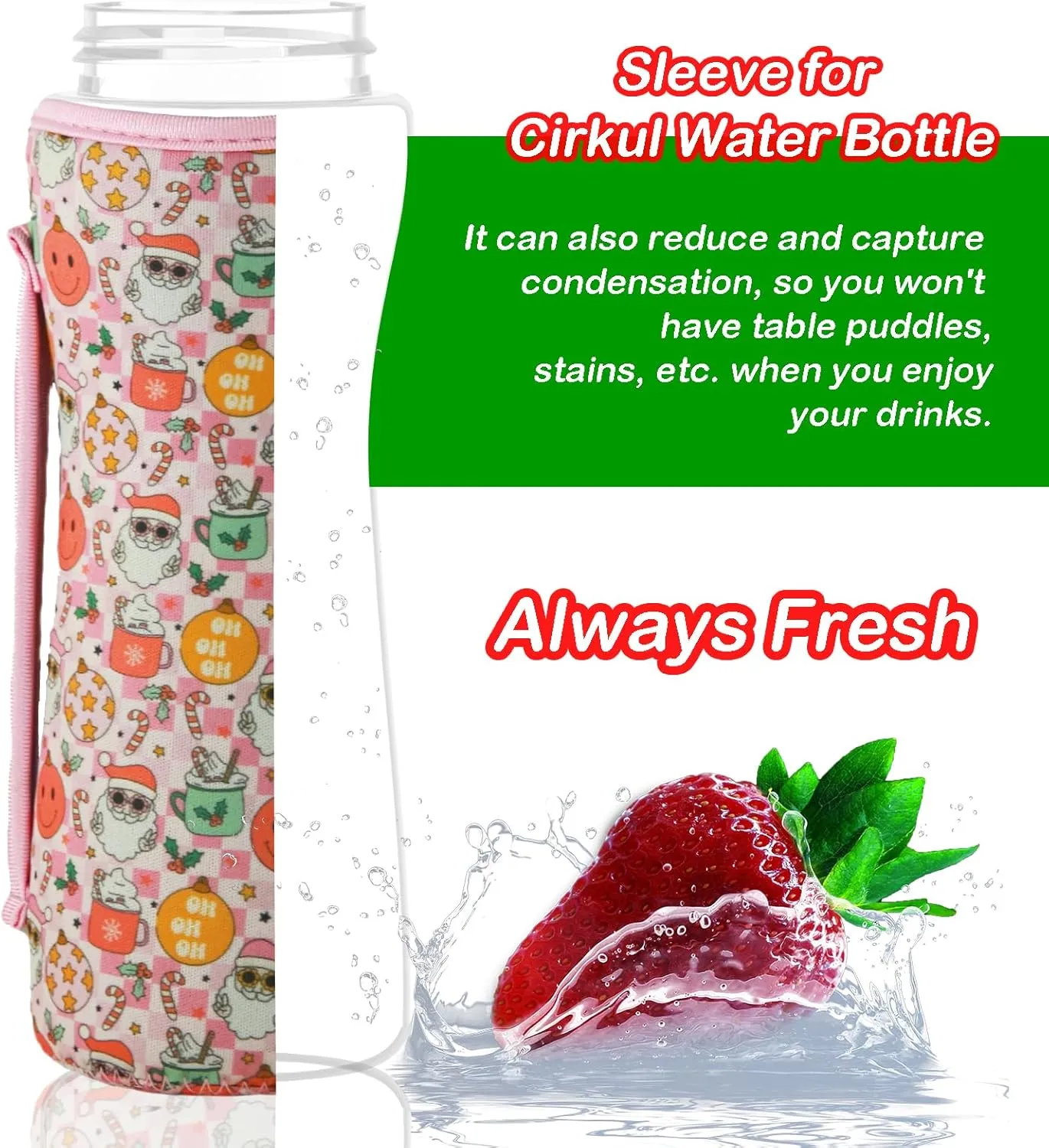 32oz Christmas Sleeve Compatible With Cirkul Water Bottle for Plastic And Stainless Steel Bottles 32oz Neoprene Sweat-Wicking Material Insulated Cover Designed With Handles Christmas