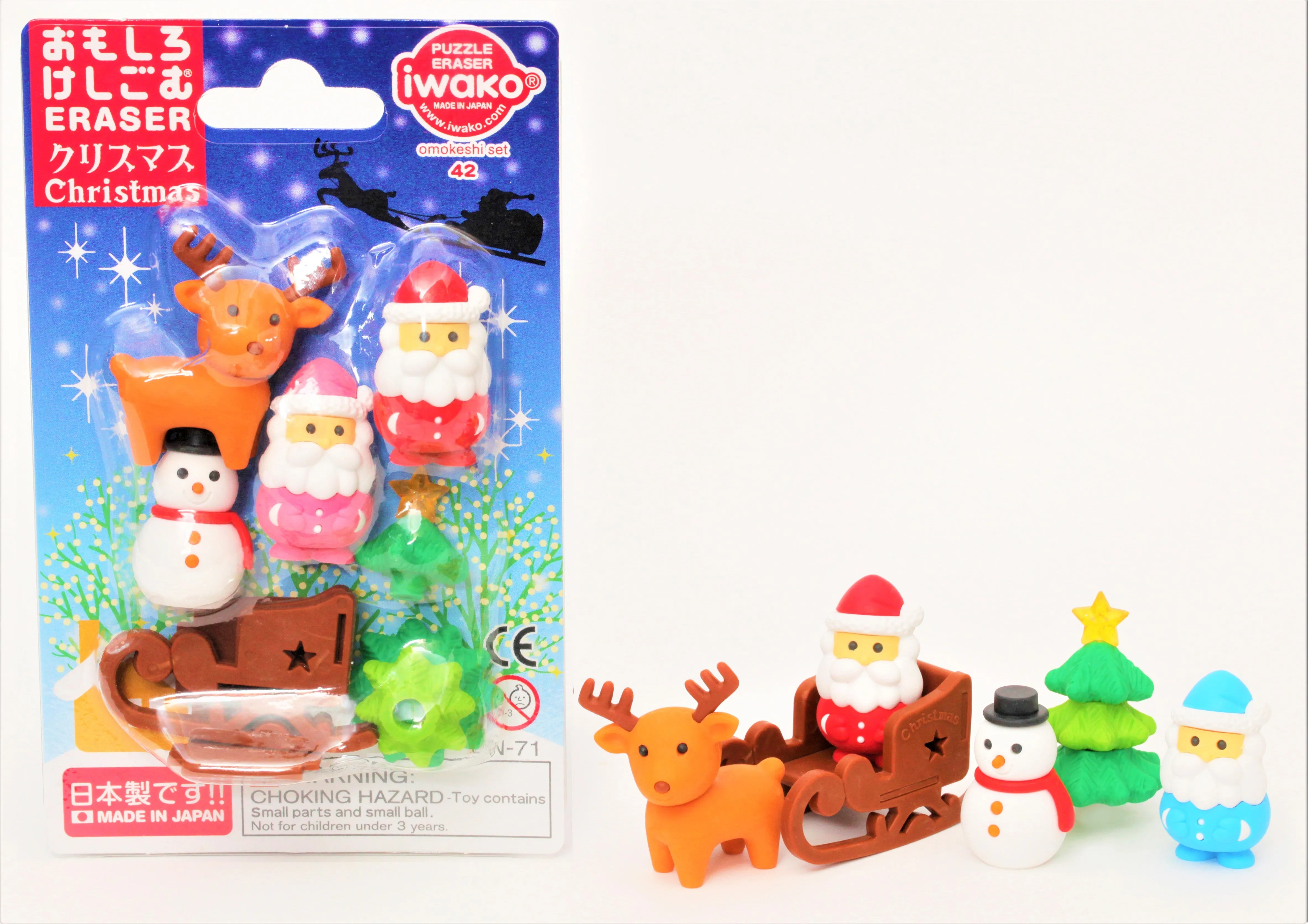 383041 IWAKO CHRISTMAS ERASER CARDS-SINGLE