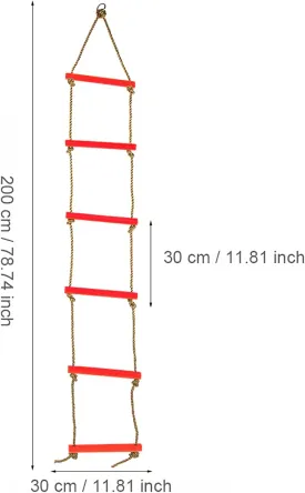 6.56ft Climbing Rope Ladder Indoor Outdoor Six-Section Kids Rope Climbing Ladder Toy Exercise Equipment Gymnastic Trapeze Climbing Rope Playground Obstacles Swing Rope Ladder(Red)