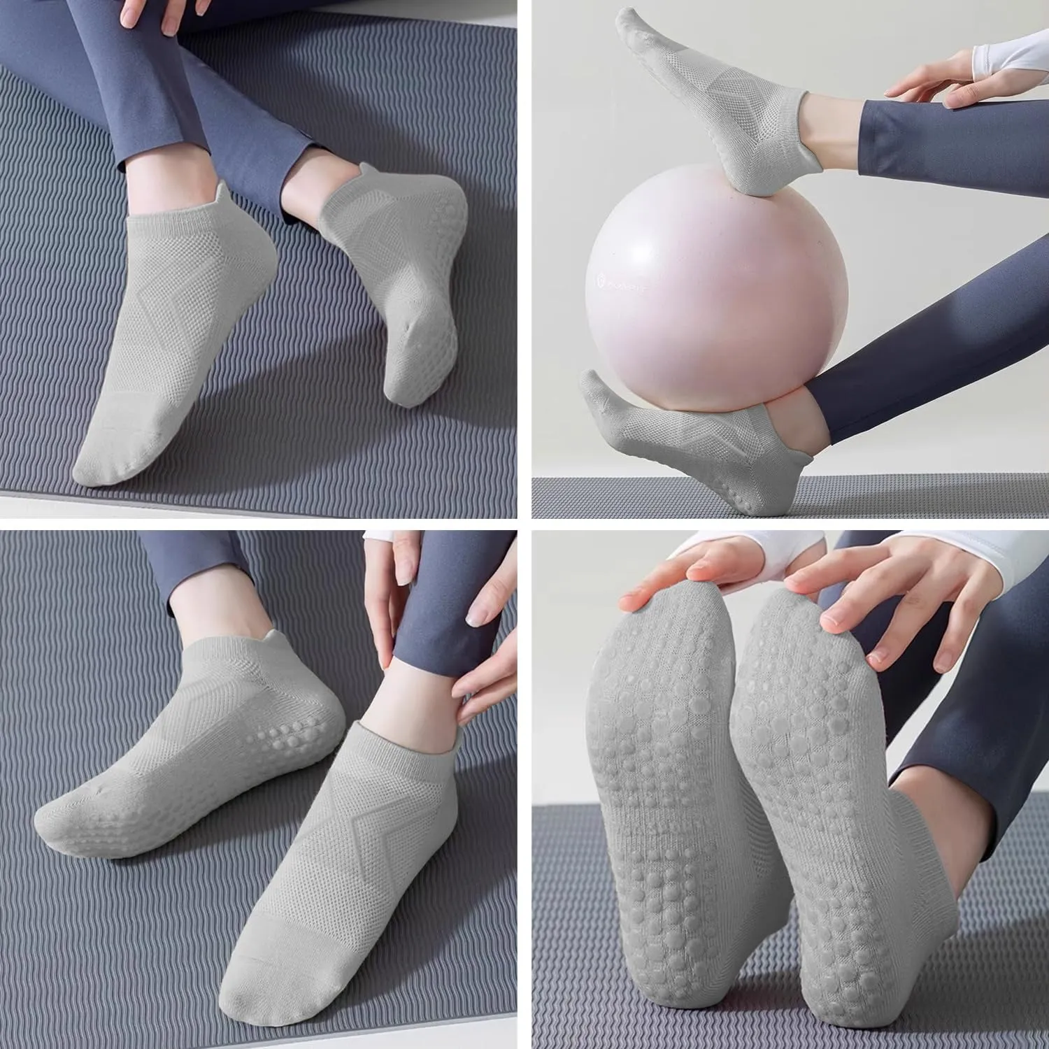 7 Pairs Pilates Socks with grips for Women- Non Slip, Ankle Yoga Socks for Yoga, Pilates, Ballet & Barre,Christmas gifts