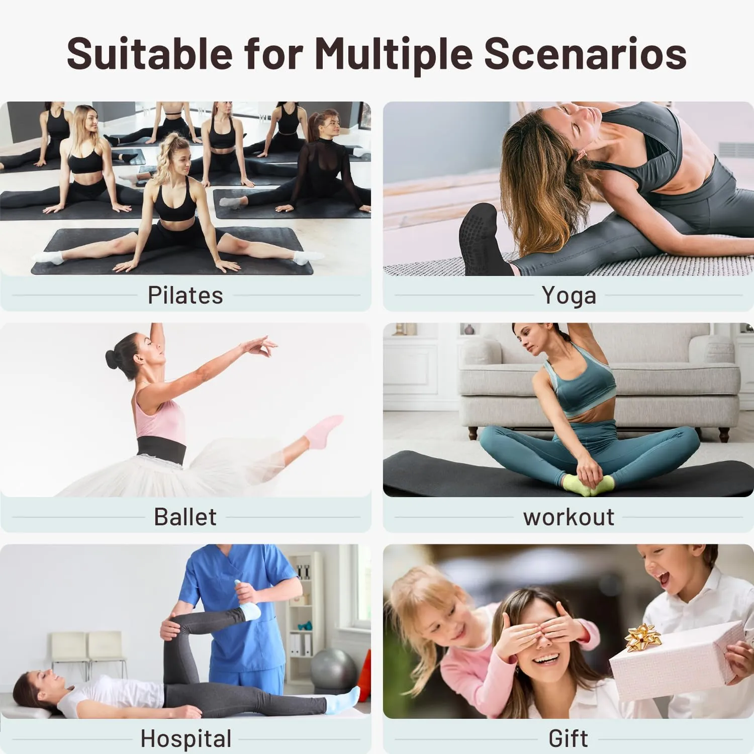 7 Pairs Pilates Socks with grips for Women- Non Slip, Ankle Yoga Socks for Yoga, Pilates, Ballet & Barre,Christmas gifts