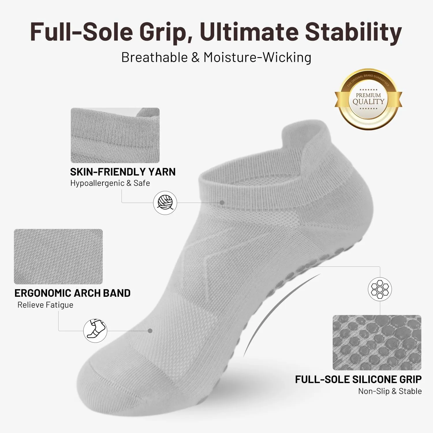 7 Pairs Pilates Socks with grips for Women- Non Slip, Ankle Yoga Socks for Yoga, Pilates, Ballet & Barre,Christmas gifts
