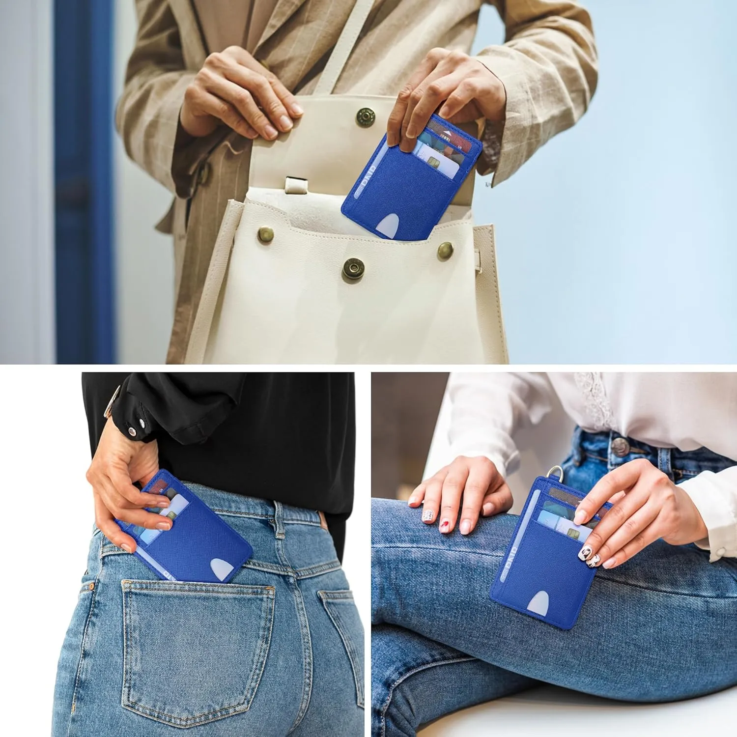 Badiya Credit Card Holder Slim Minimalist Wallet, Front Pocket Purse RFID Blocking Wallet Compact Card Case with ID Window for Women & Men