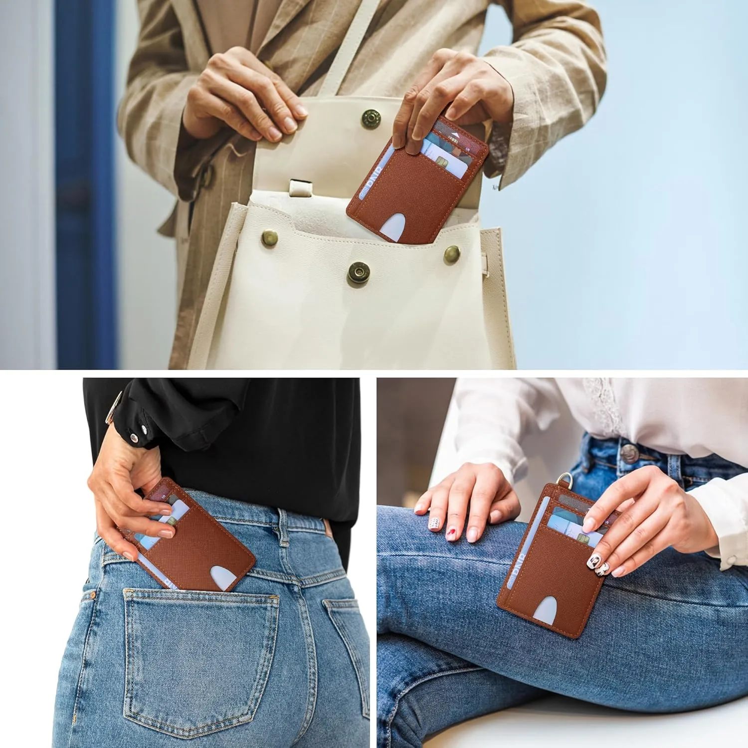 Badiya Credit Card Holder Slim Minimalist Wallet, Front Pocket Purse RFID Blocking Wallet Compact Card Case with ID Window for Women & Men