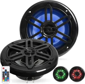 BELVA BMRGBBK 500W Peak (250W RMS) 6.5" 2-Way Coaxial Marine Speakers with Multi-Color LED Lighting for Boats/ATV/UTV/SxS/Powersport