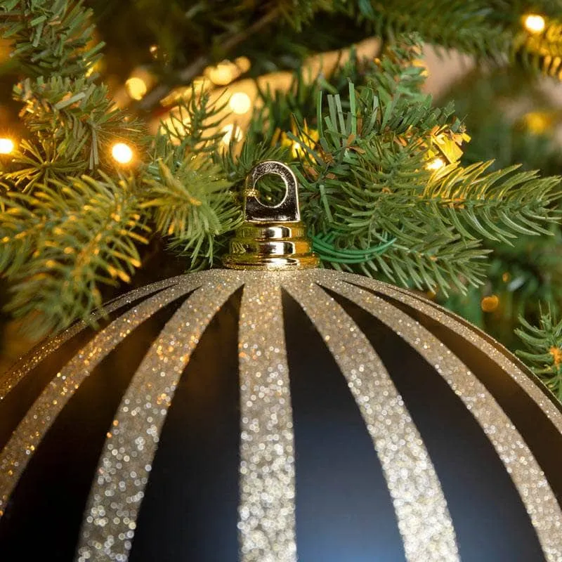 Blue & Champagne Striped Christmas Bauble - 25cm
