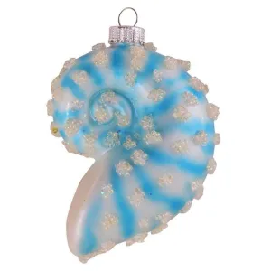 Blue Nautilus Shell Glass Ornament