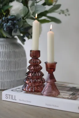 Cherry Glass Ribbed Christmas Tree Candle Sticks | Set of 2