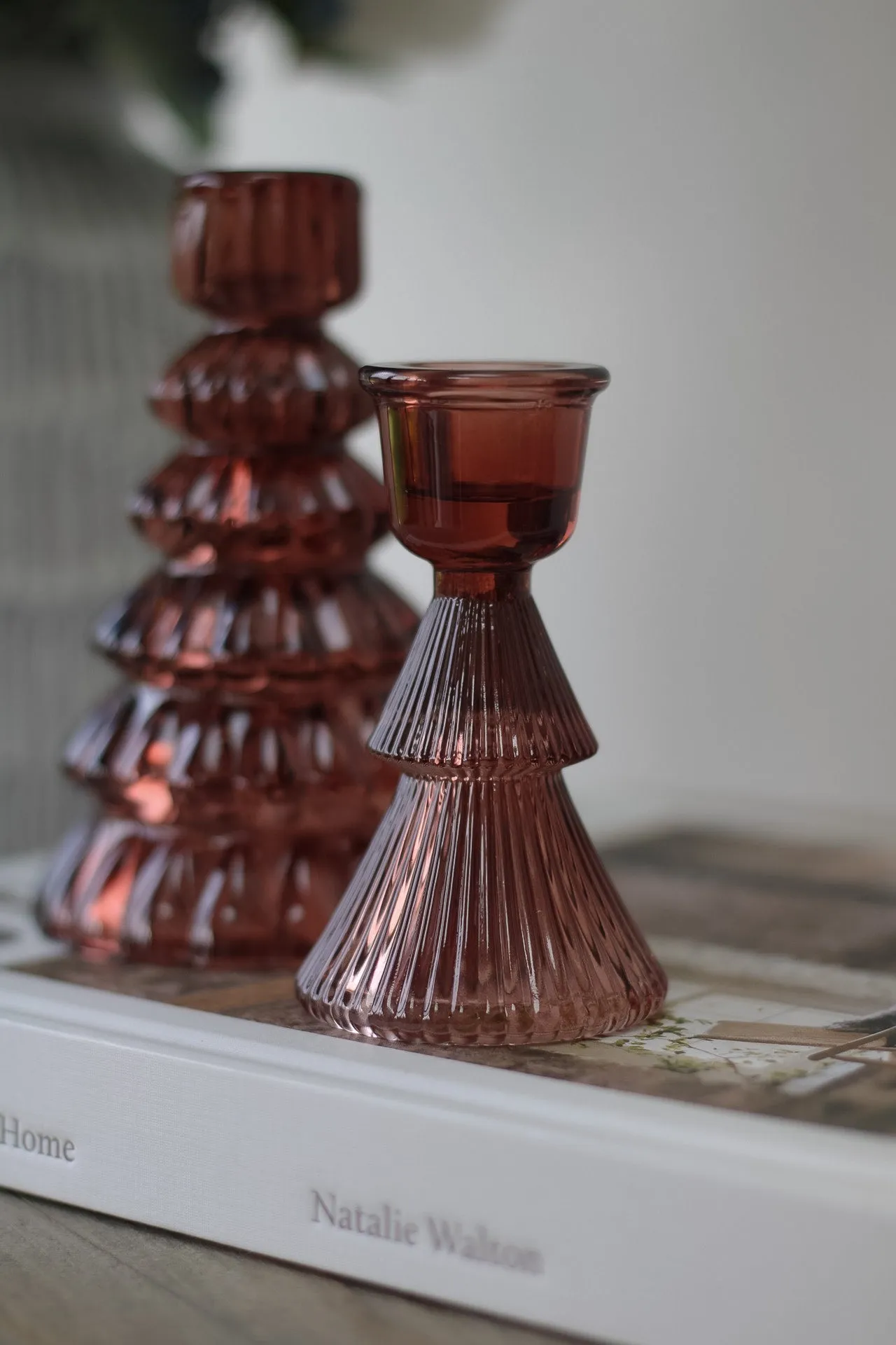 Cherry Glass Ribbed Christmas Tree Candle Sticks | Set of 2