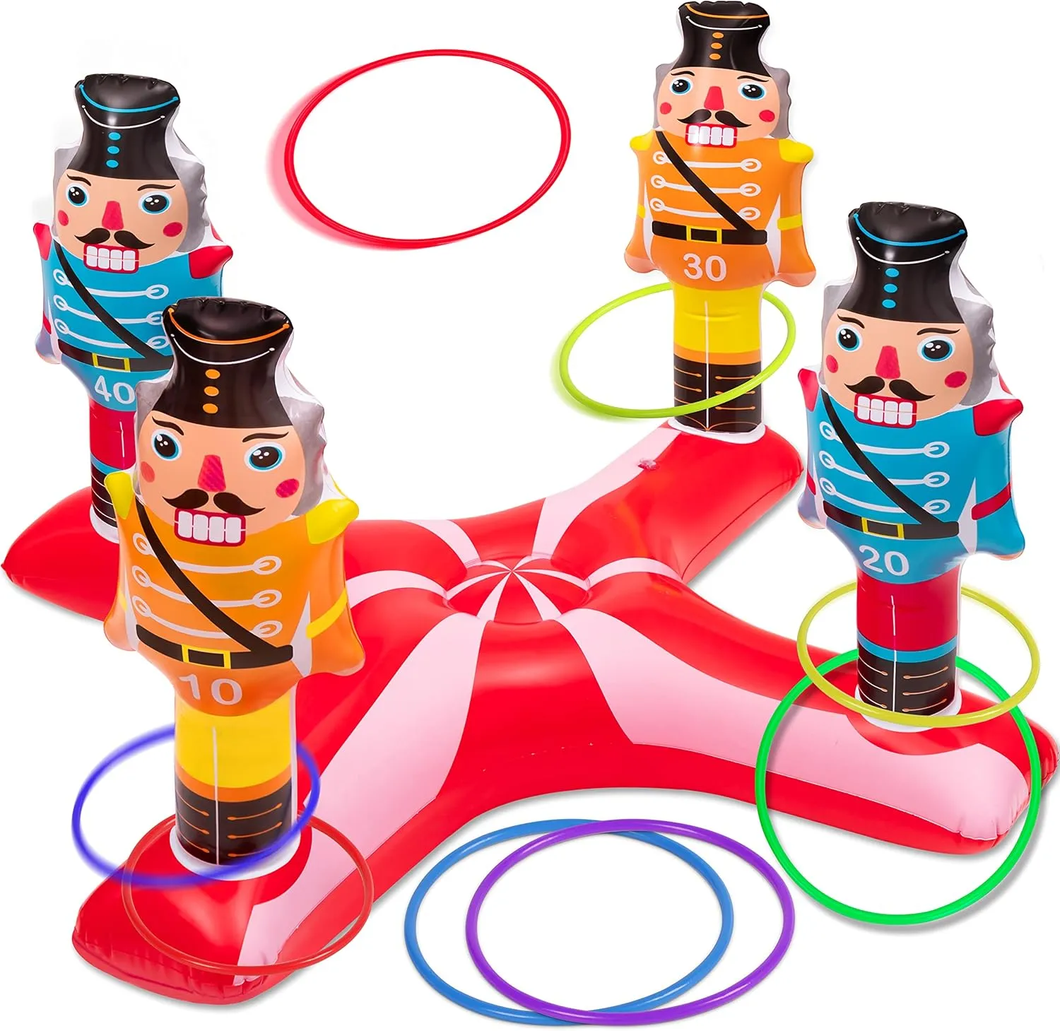Christmas Games - Inflatable Nutcrackers Ring Toss Game for Kids Adults Families, Gifts Toys Indoor Outdoor Xmas Holiday Party Supplies Decorations