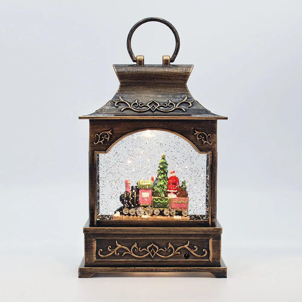 Christmas Musical Water Lantern Santa's Train with Swirling Confetti LED Lights
