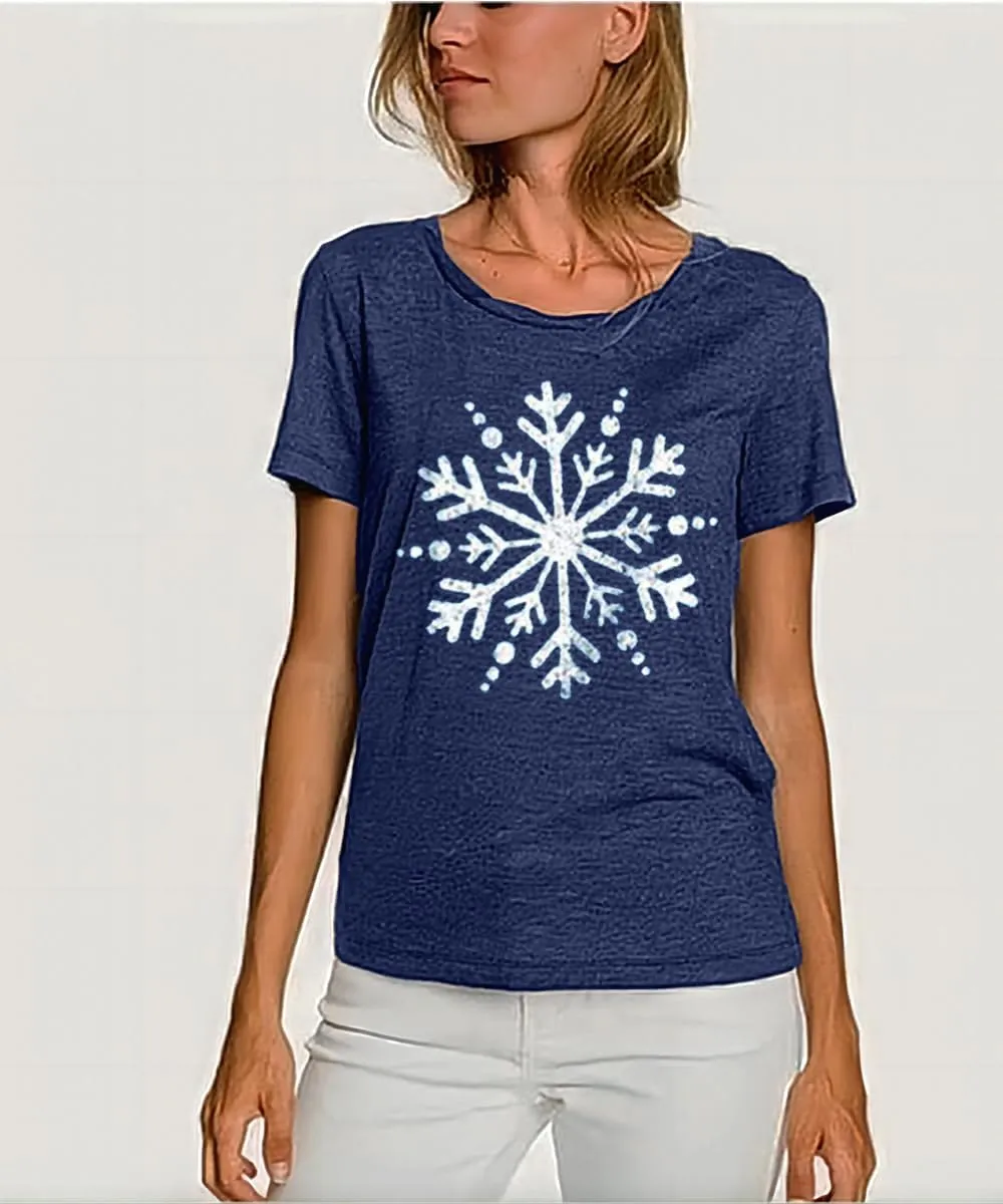 Christmas Shirts for Women Cute Snowflake Graphic Shirts Short Sleeve Funny Print Tee