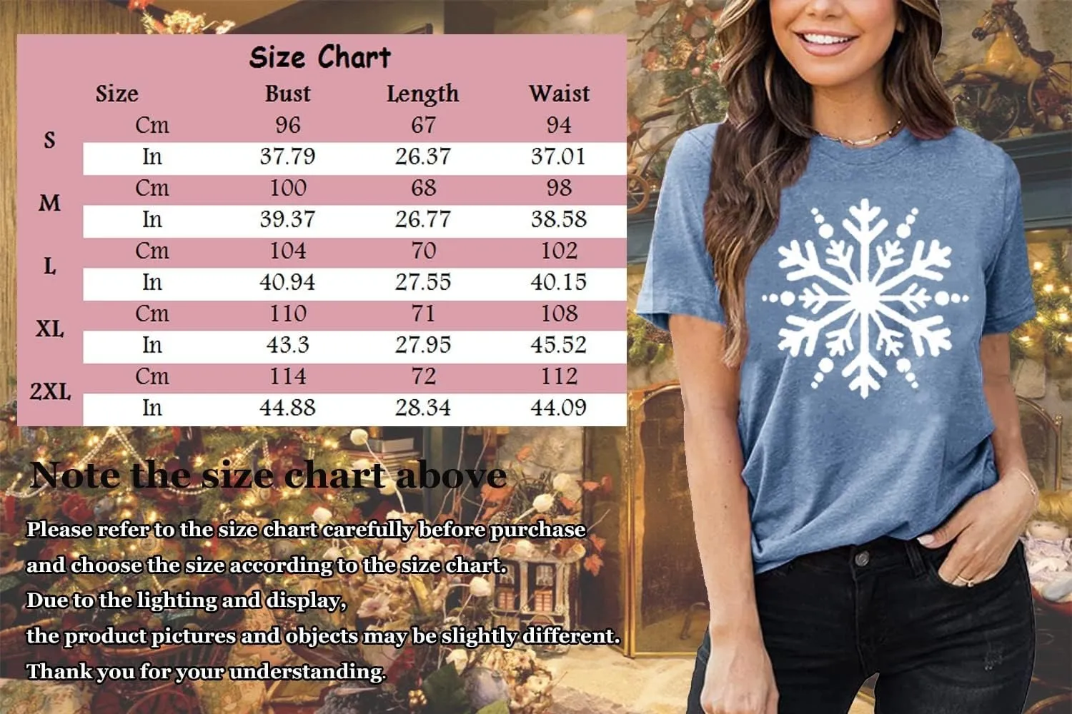 Christmas Shirts for Women Cute Snowflake Graphic Shirts Short Sleeve Funny Print Tee