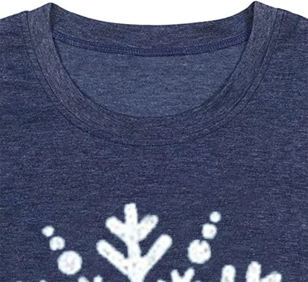 Christmas Shirts for Women Cute Snowflake Graphic Shirts Short Sleeve Funny Print Tee