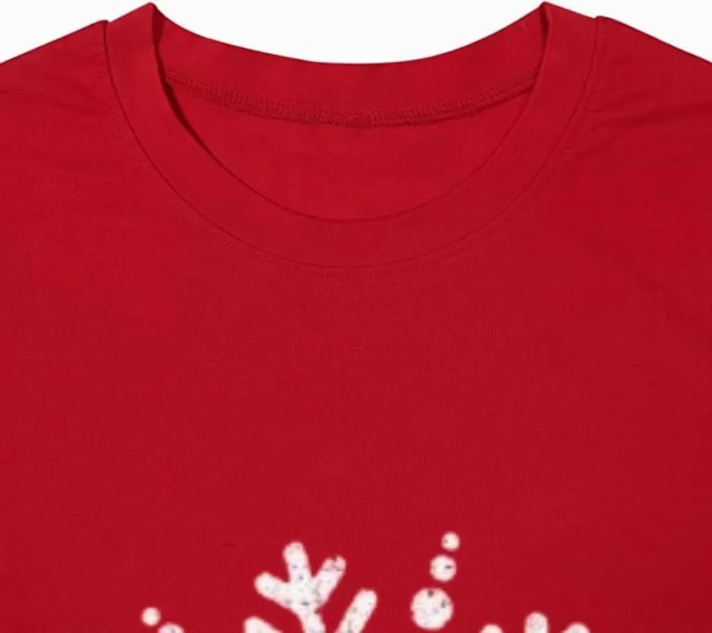 Christmas Shirts for Women Cute Snowflake Graphic Shirts Short Sleeve Funny Print Tee