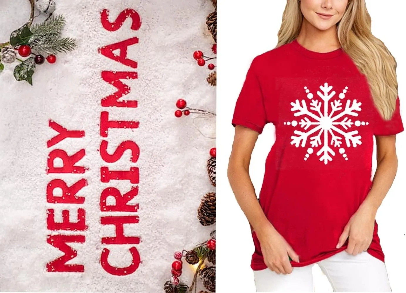 Christmas Shirts for Women Cute Snowflake Graphic Shirts Short Sleeve Funny Print Tee