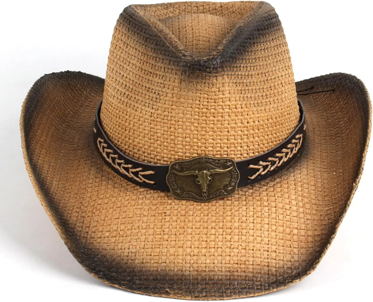 Cowboy Hats for Women, Brown Straw Cowgirl Outfits, Western Wide Brim Sun Hats with Chin Strap