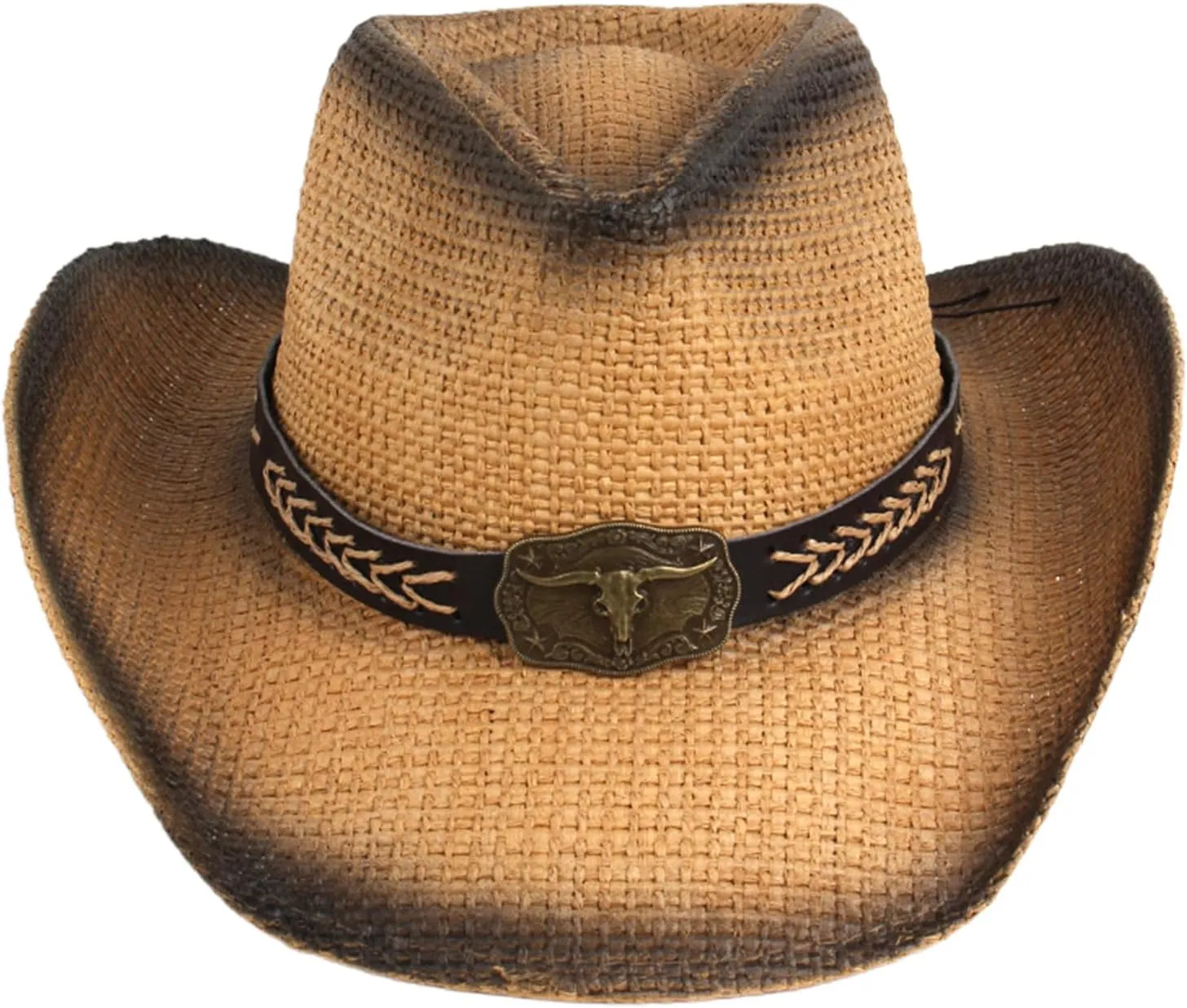 Cowboy Hats for Women, Brown Straw Cowgirl Outfits, Western Wide Brim Sun Hats with Chin Strap