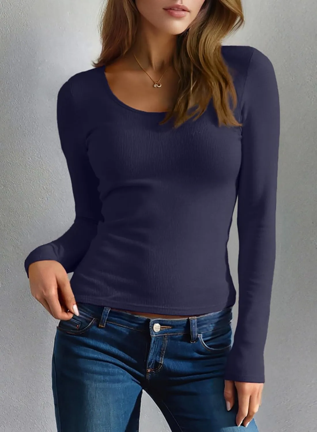 Dokotoo Women's Fall Winter Long Sleeve Crew Neck Casual Slim Fit Thermal Layering Basic Tops