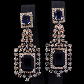 Earrings in Blue Onyx and Zircons