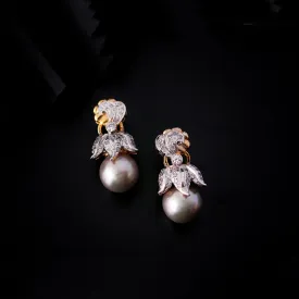 Earrings in Grey Pearls and Zircons