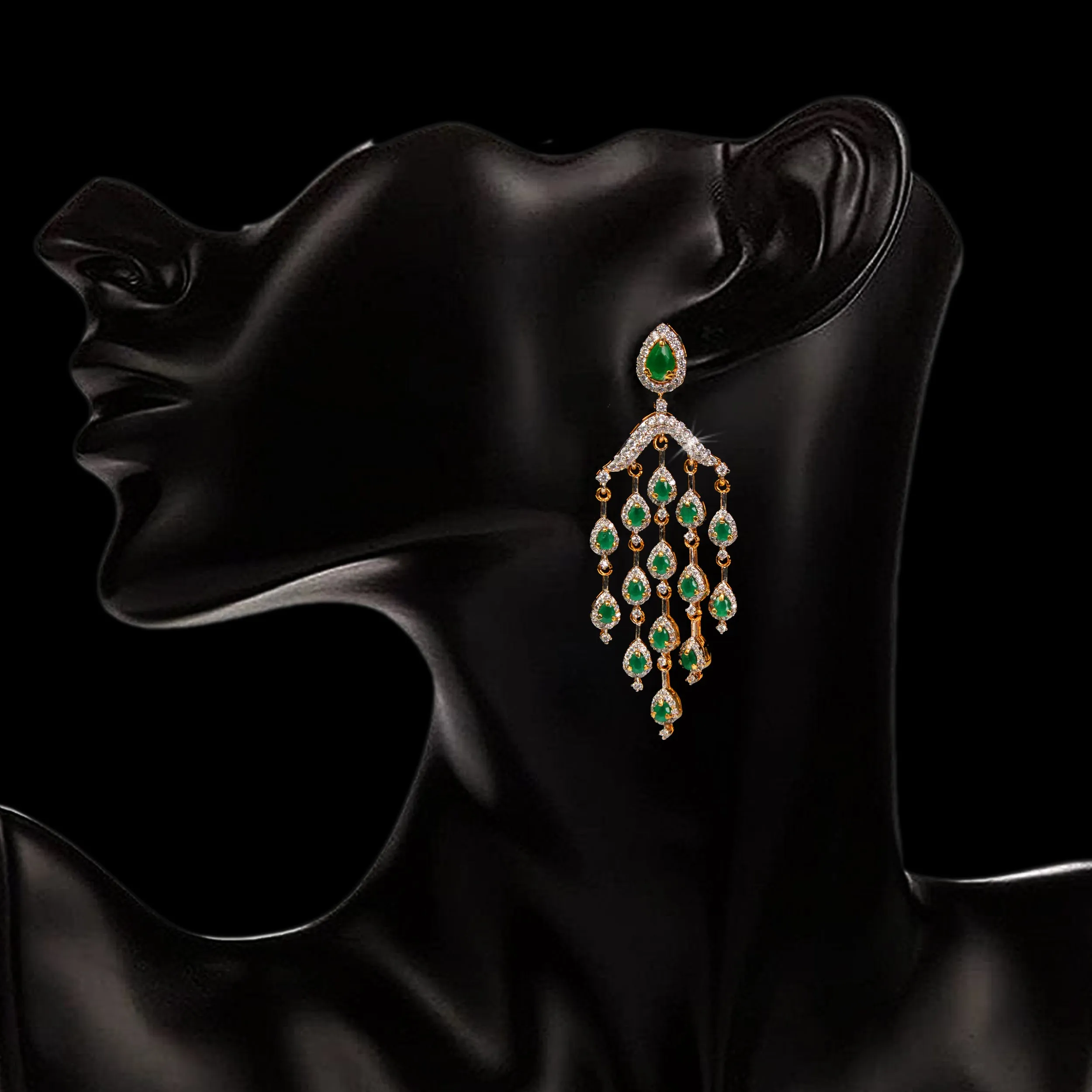 Earrings in Jade and Cubic Zircons