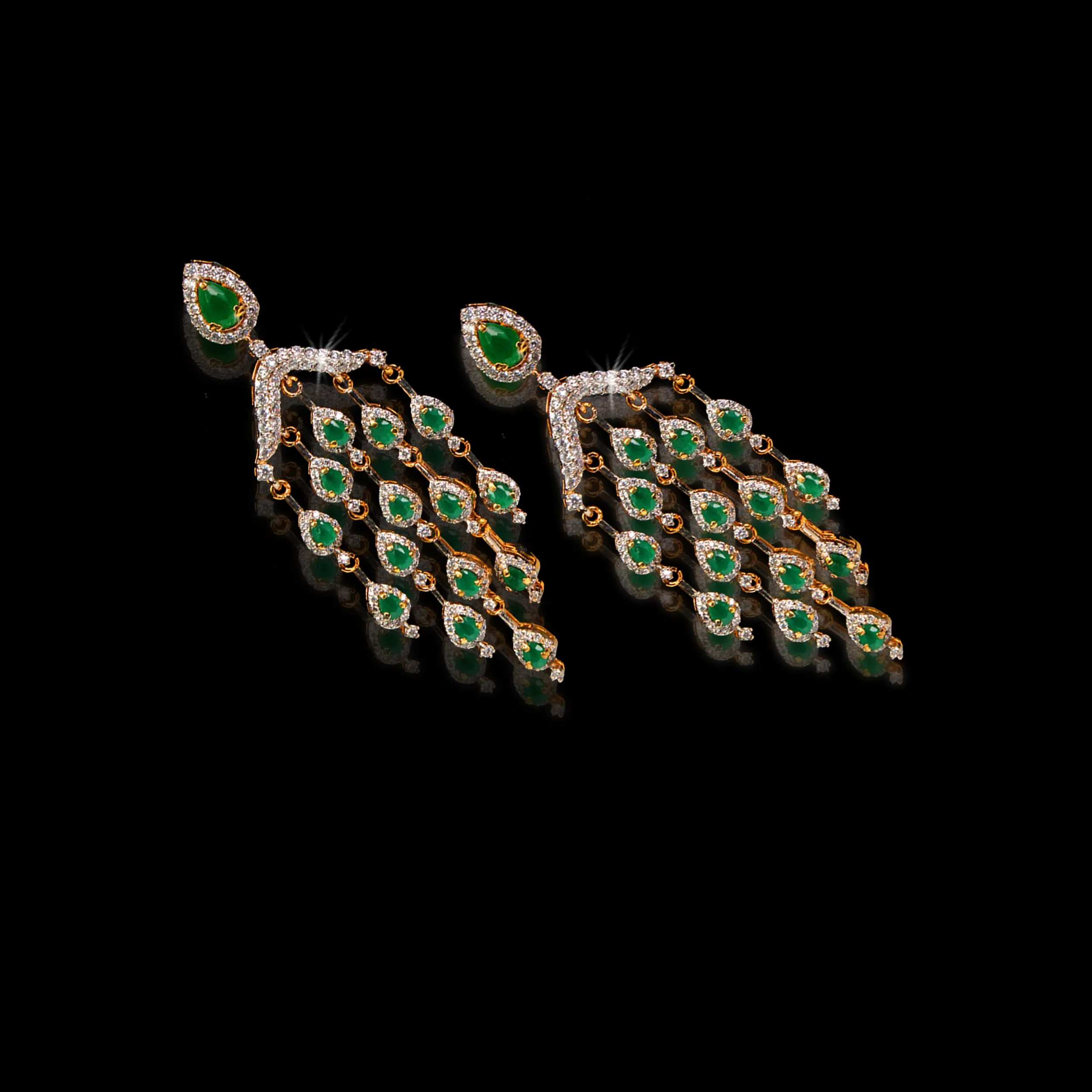 Earrings in Jade and Cubic Zircons