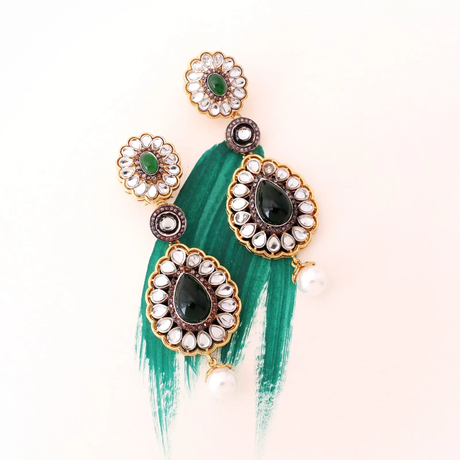 Earrings in Jade and Polkies