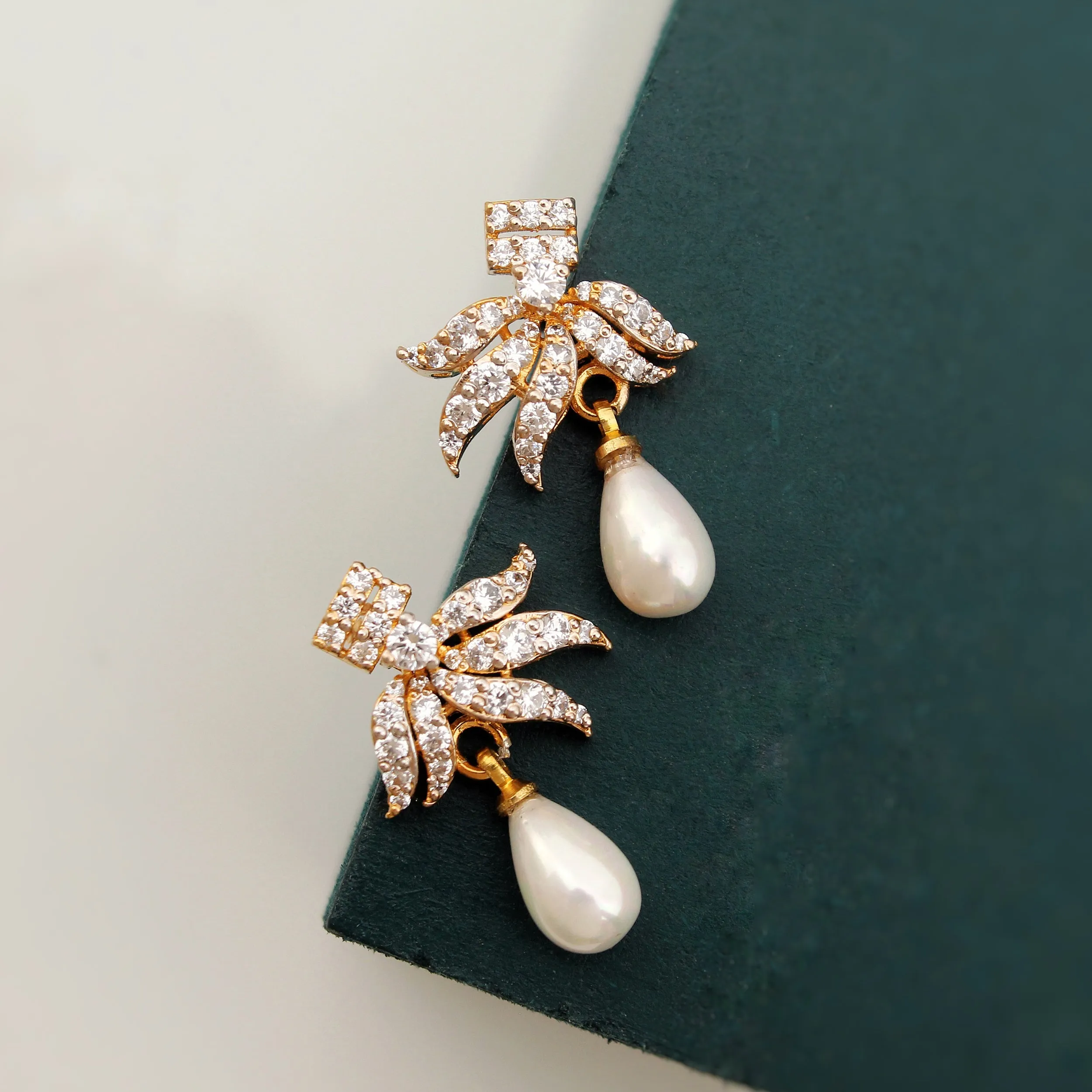 Earrings in Pearls and Zircons
