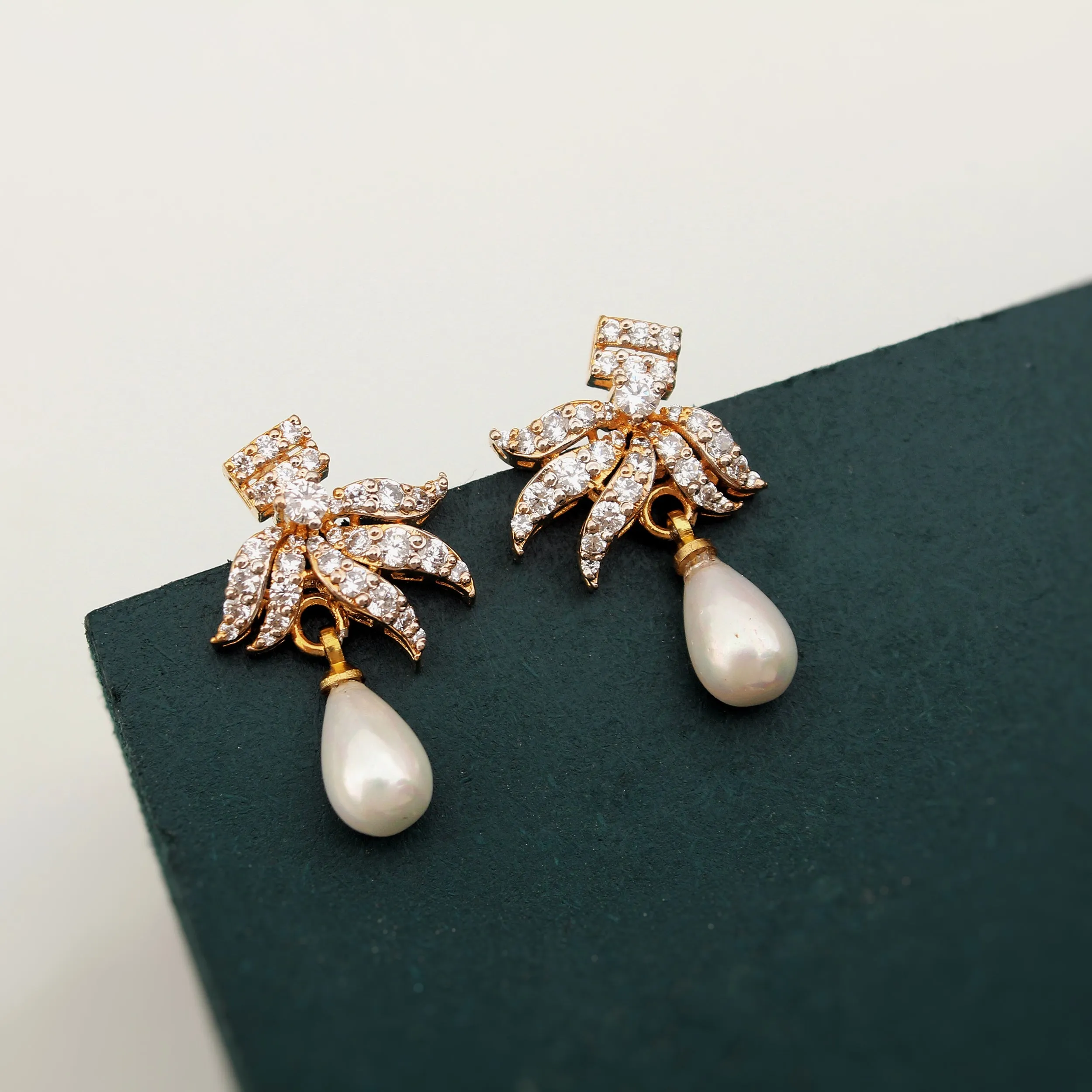 Earrings in Pearls and Zircons