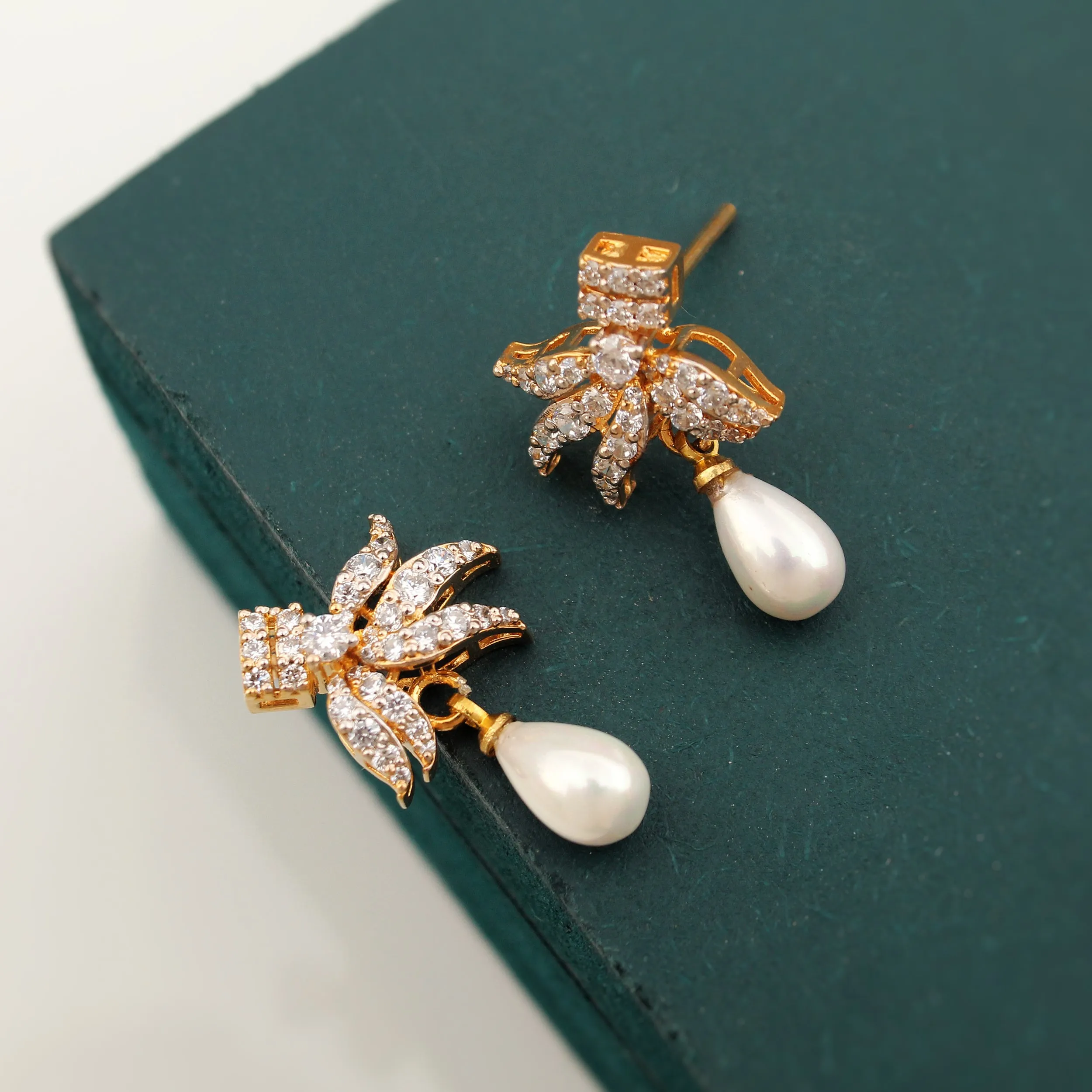 Earrings in Pearls and Zircons