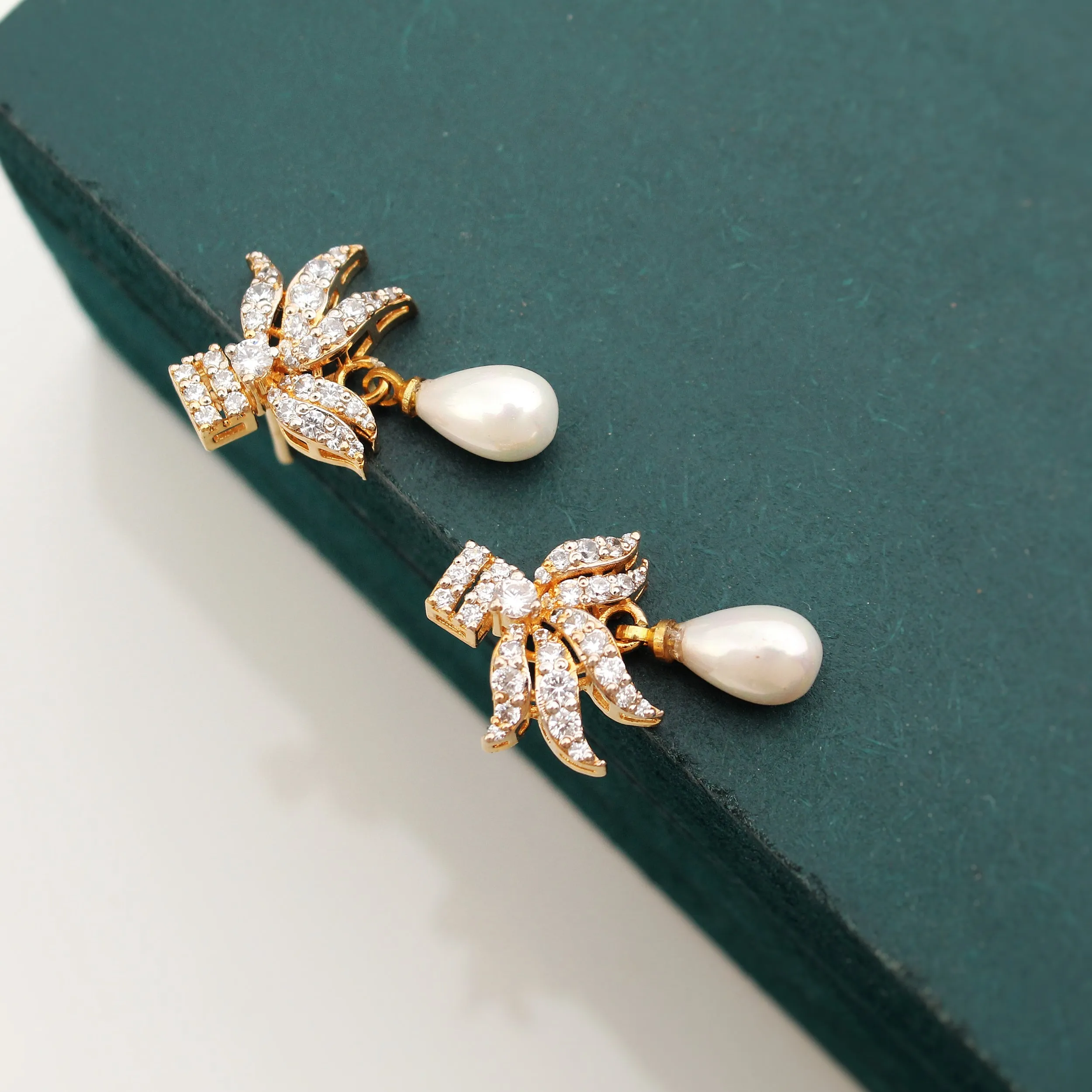 Earrings in Pearls and Zircons