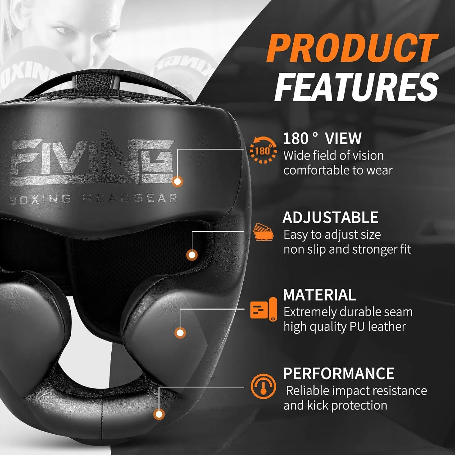 FIVING Headgear for Boxing,Martial Arts Headgear,Kickboxing Head Gear for Muay Thai,Grappling, Sparring, Kickboxing, Karate, Taekwondo