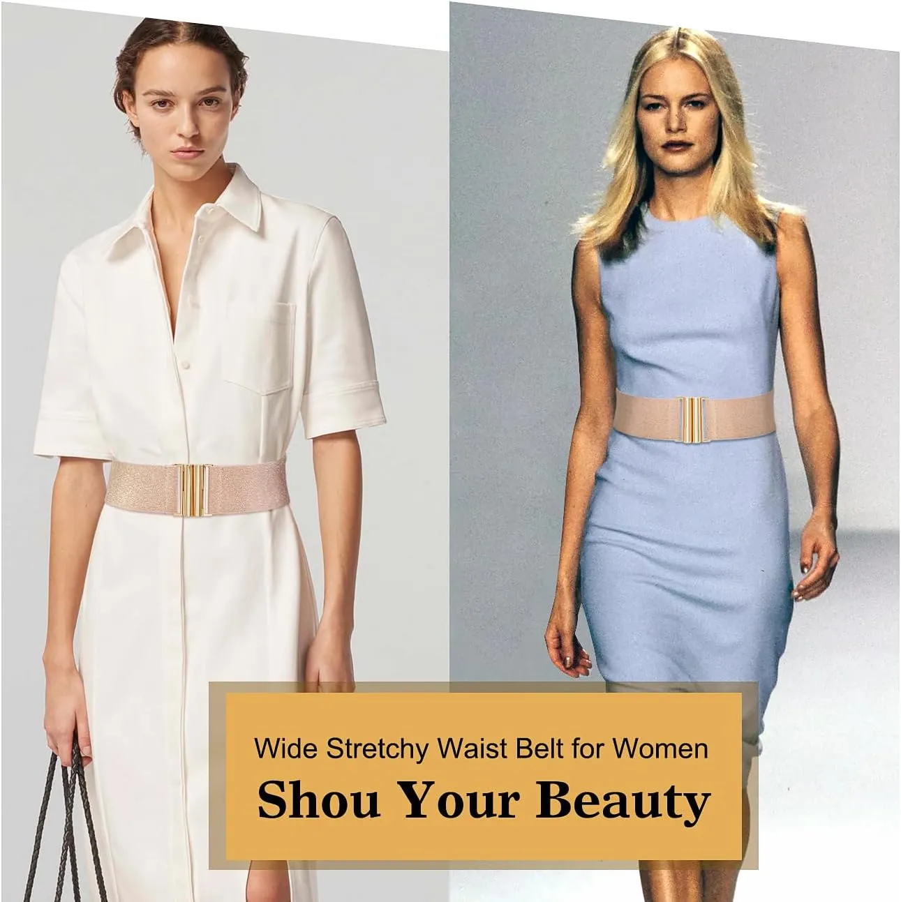 Glamorstar Wide Stretchy Waist Belt for Women Elastic Belt for Dresses