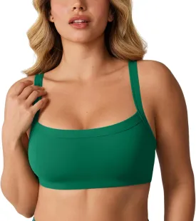 Hugcurve Adjustable Sports Bra Square Neck Wireless Padded Yoga Workout Tops