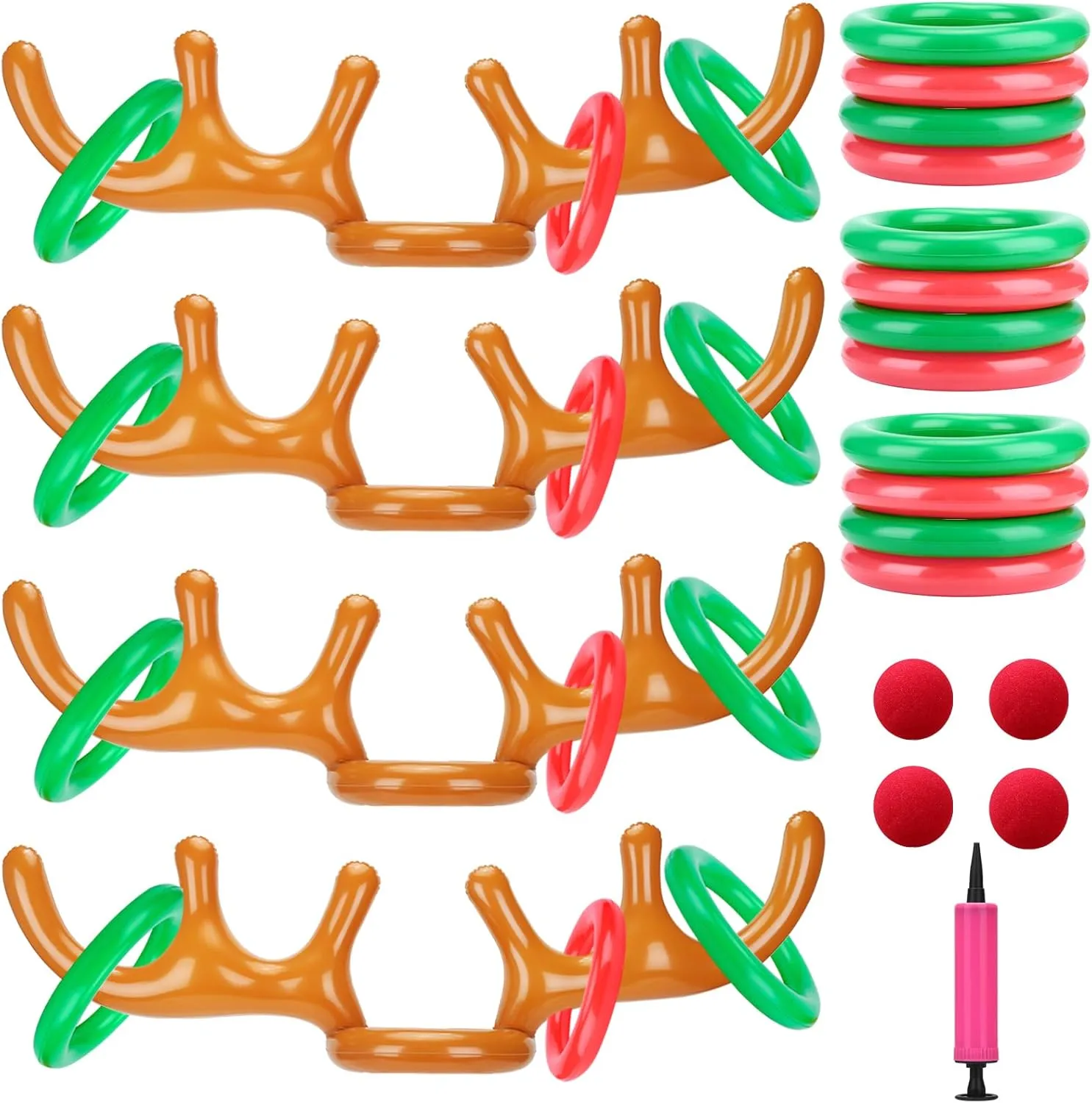 Inflatable Reindeer Antler Ring Toss Game for Christmas Party Supplies - Christmas Reindeer Game with Red Nose, Xmas Target Game Toy