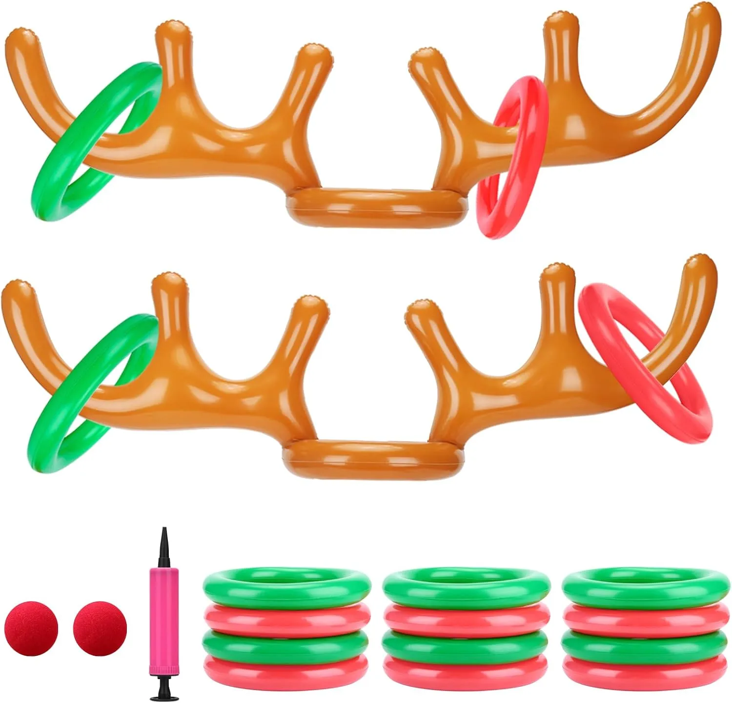 Inflatable Reindeer Antler Ring Toss Game for Christmas Party Supplies - Christmas Reindeer Game with Red Nose, Xmas Target Game Toy