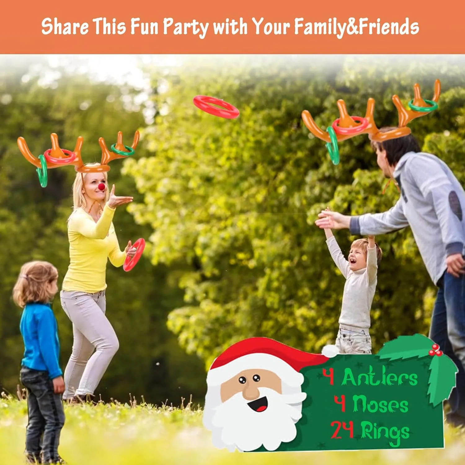 Inflatable Reindeer Antler Ring Toss Game for Christmas Party Supplies - Christmas Reindeer Game with Red Nose, Xmas Target Game Toy