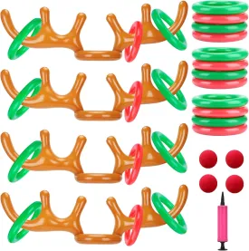 Inflatable Reindeer Antler Ring Toss Game for Christmas Party Supplies - Christmas Reindeer Game with Red Nose, Xmas Target Game Toy