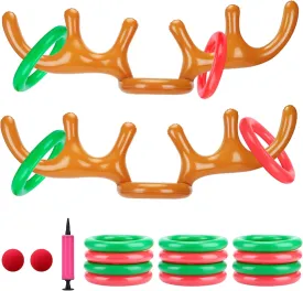 Inflatable Reindeer Antler Ring Toss Game for Christmas Party Supplies - Christmas Reindeer Game with Red Nose, Xmas Target Game Toy