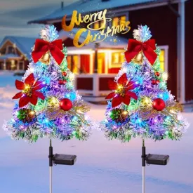 KOOPER Outside Christmas Decorations, Brighter 120 LED Solar Christmas Tree Pathway lights, Multi-Color Waterproof Solar Christmas Garden Stake Lights for Outdoor Christmas Decorations Yard Lawn 2 Pcs